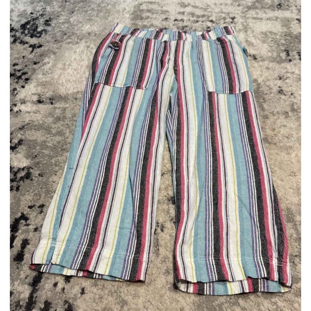 Westbound Wide Leg Crop Multi Stripe Pants Womens Sz Medium Elastic Waist